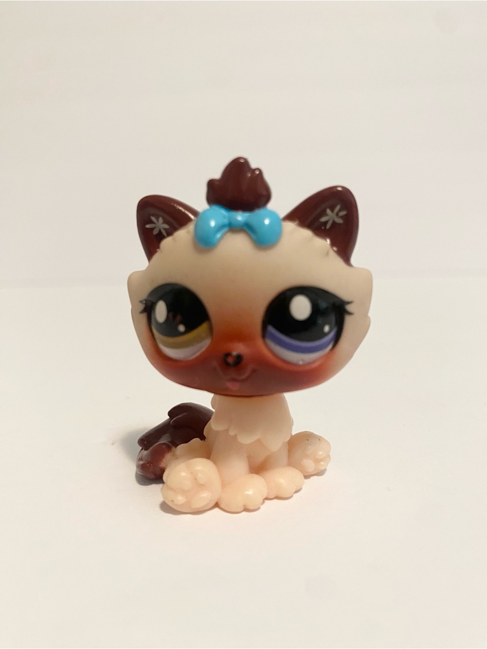Littlest Pet Shop Authentic LPS G7 #7 Cat Tan Brown Blue Bow Figure Toy